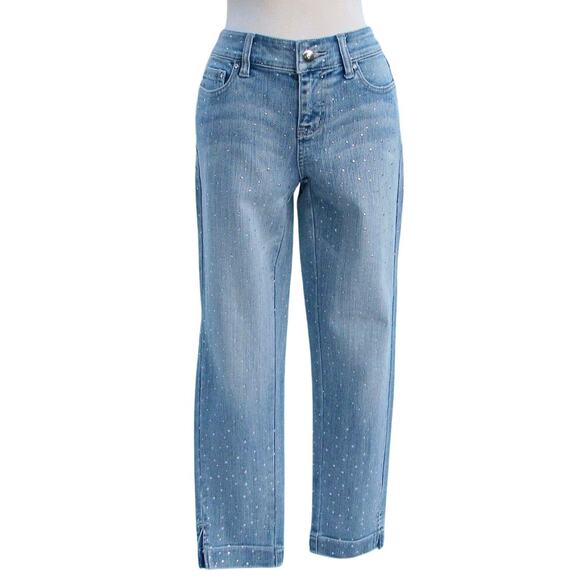 Cache Rhinestone Stud Cropped Jean Pant Light Wash Denim Stretch New NWT $118 - Picture 5 of 10